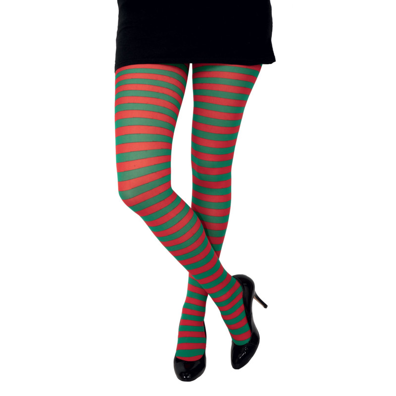 Collant rayé vert & rouge