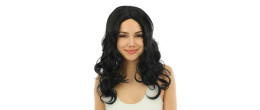 Perruque chic longue bouclée sans frange couleur noire en vente chez Be Happy