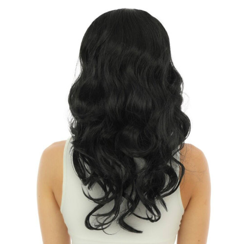 Perruque chic longue bouclée sans frange couleur noire en vente chez Be Happy