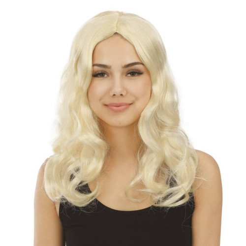 Perruque chic longue bouclée sans frange couleur blonde en vente chez Be Happy
