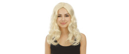 Perruque chic longue bouclée sans frange couleur blonde en vente chez Be Happy