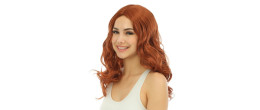 Perruque chic longue bouclée sans frange couleur rousse en vente chez Be Happy