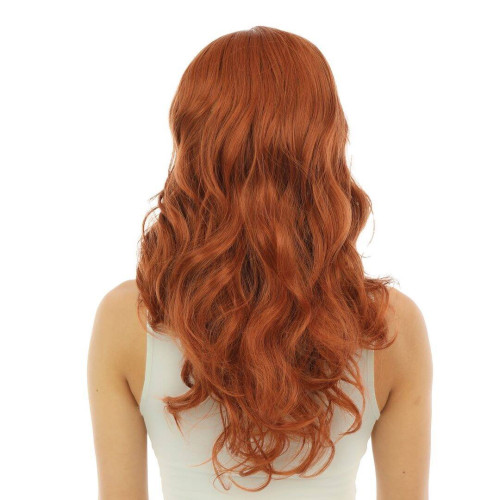 Perruque chic longue bouclée sans frange couleur rousse en vente chez Be Happy