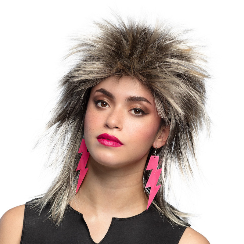 Perruque Kim de couleur châtain avec mèches blonde pour adulte en vente