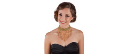 Set collier ras de cou perles et gant perles cabaret 1920 couleur doré, charleston en vente chez Be Happy