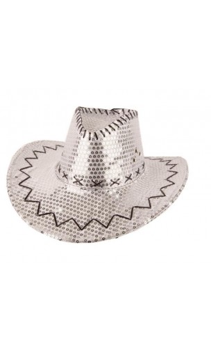 Chapeau cowboy sequin argenté