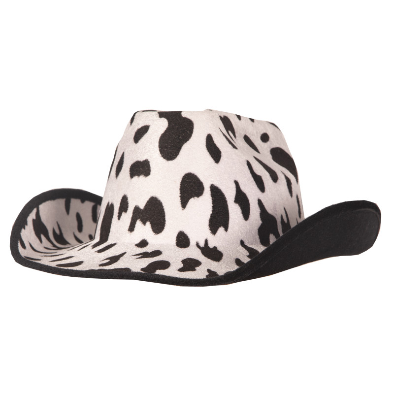 Chapeau de cow-boy adulte Texas peau de vache noir et blanc en vente à Be Happy
