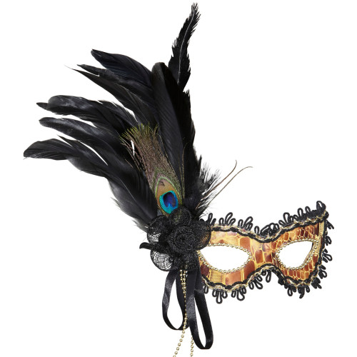 Masque loup marron avec plumes