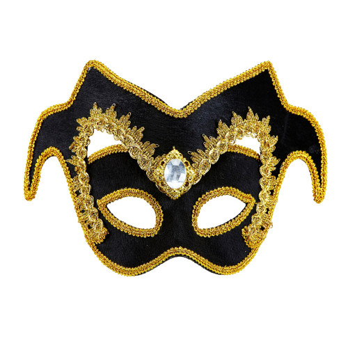 Masque loup vénitien noble noir et doré avec pierre en vente.