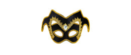 Masque loup vénitien noble noir et doré avec pierre en vente.