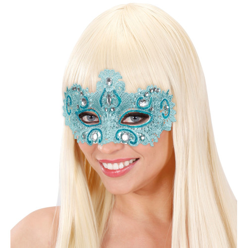 Masque loup vénitien turquoise femme en dentelle en vente chez Be Happy
