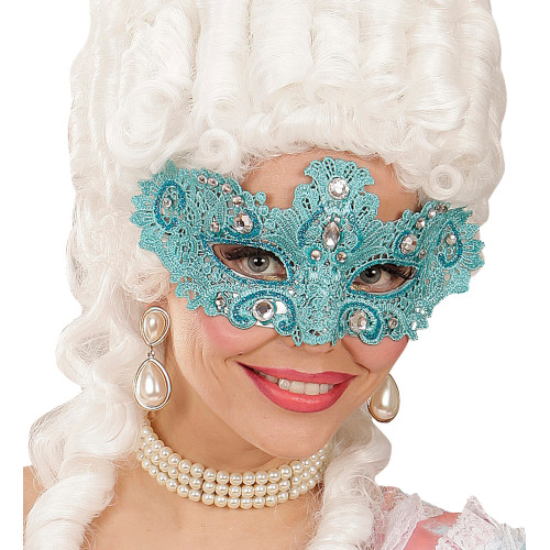 Masque loup vénitien turquoise femme en dentelle en vente chez Be Happy