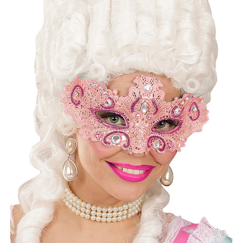 Masque loup vénitien rose femme en dentelle en vente chez Be Happy