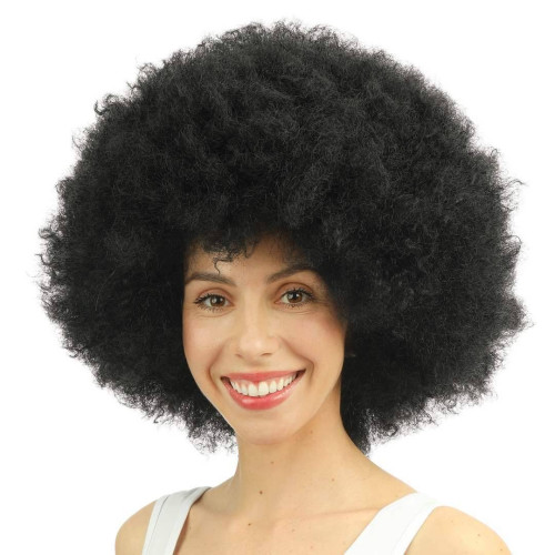 Perruque big afro crépu couleur noir pour disco ou afro américain en vente.