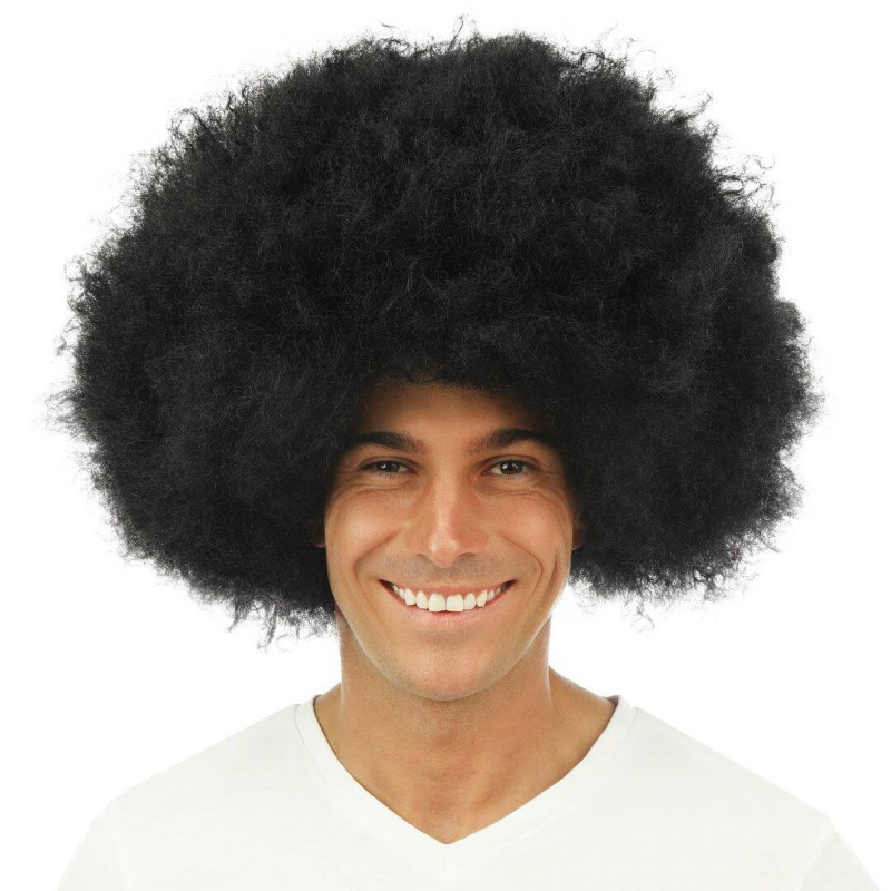Perruque big afro crépu couleur noir pour disco ou afro américain en vente.