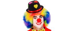 Chapeau melon de clown, cirque noir avec coeurs colorés fluo en vente.