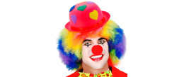 Chapeau melon de clown, cirque rose avec coeurs colorés fluo en vente.