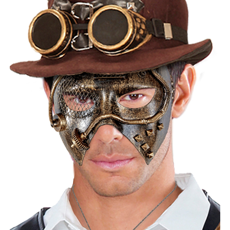 Masque loup visage Steampunk couleur bronze en vente chez Be Happy
