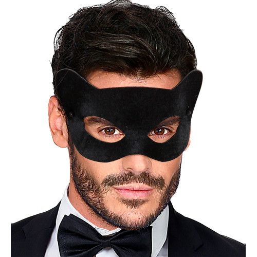 Masque yeux chat noir en tissus velours pour adulte en vente chez Be Happy