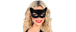 Masque yeux chat noir en tissus velours pour adulte en vente chez Be Happy