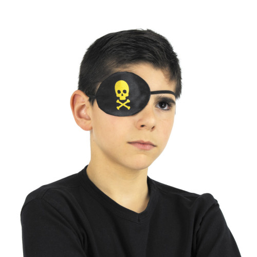 Cache oeil pirate enfant en tissus avec tête de mort doré en vente à Be Happy