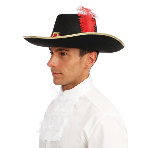 Chapeau de mousquetaire adulte couleur noir avec plumes en vente chez Be Happy