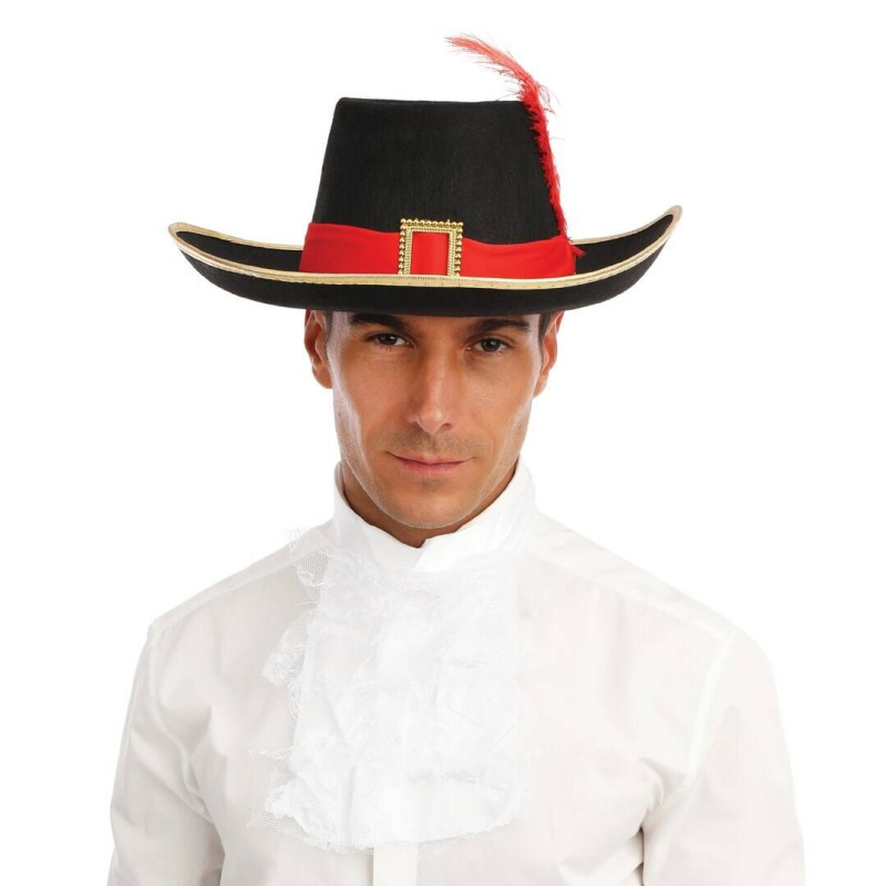 Chapeau de mousquetaire adulte couleur noir avec plumes en vente chez Be Happy