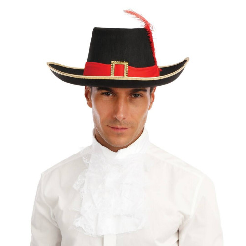 Chapeau de mousquetaire adulte couleur noir avec plumes en vente chez Be Happy