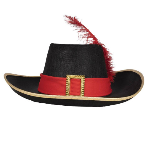 Chapeau de mousquetaire adulte couleur noir avec plumes en vente chez Be Happy