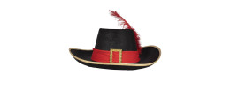 Chapeau de mousquetaire adulte couleur noir avec plumes en vente chez Be Happy