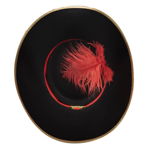 Chapeau de mousquetaire adulte couleur noir avec plumes en vente chez Be Happy