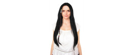 Perruque hippie adulte longue brune avec tresses et perles en vente