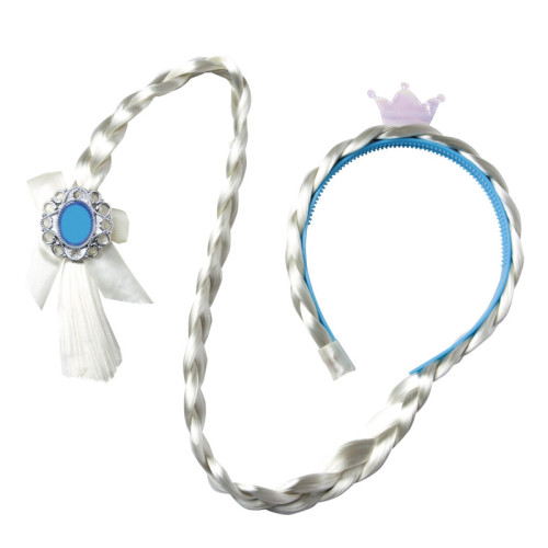 Serre tête couronne Elsa Reine des neiges pour enfant avec longue tresses en vente.