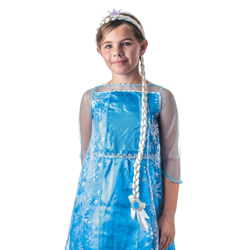 Serre tête couronne Elsa Reine des neiges pour enfant avec longue tresses en vente.