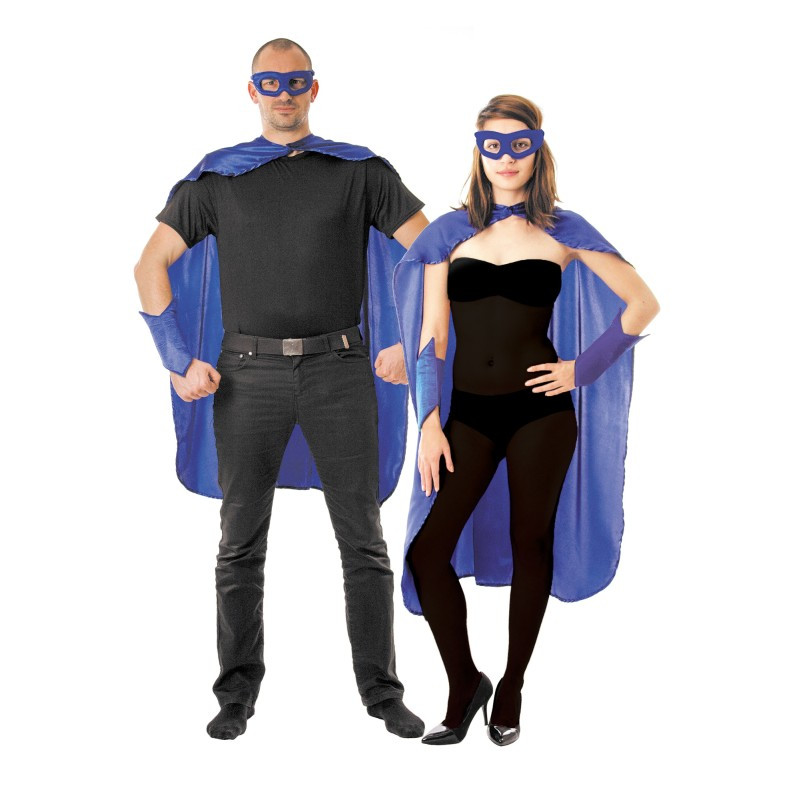 kit super héros adulte cape et masque bleu en vente