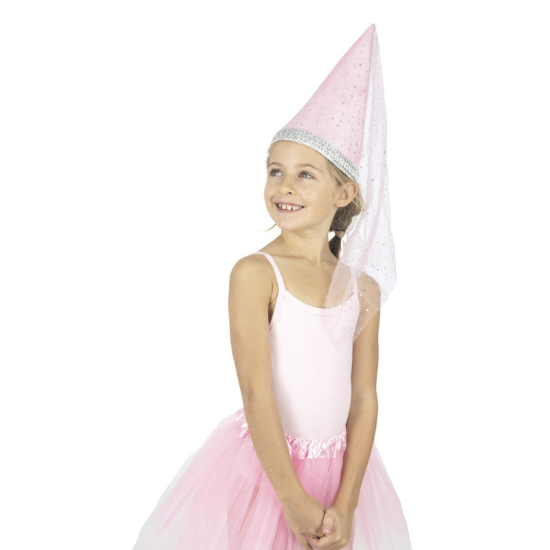 Chapeau de fée, princesse rose luxe avec voile pour enfant en vente chez Be Happy