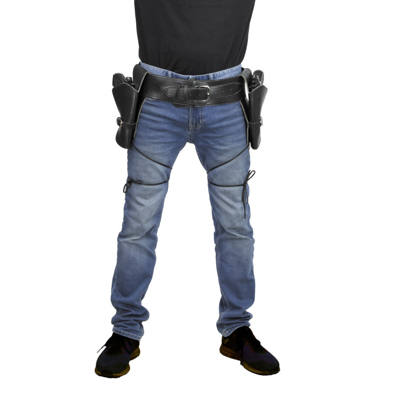 Ceinture avec double holster à pistolet en cuir épais pour déguisement police, cowboy en vente.