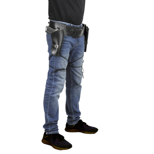 Ceinture avec double holster à pistolet en cuir épais pour déguisement police, cowboy en vente.