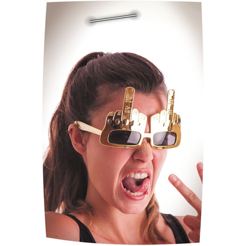 Lunettes fuck, doigt d'honneur couleur doré pour adulte en vente à Be Happy