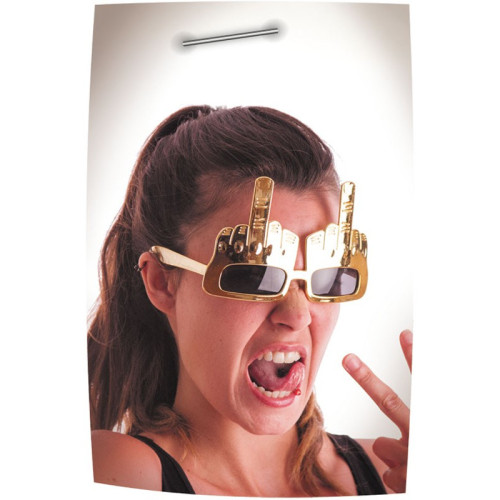Lunettes fuck, doigt d'honneur couleur doré pour adulte en vente à Be Happy