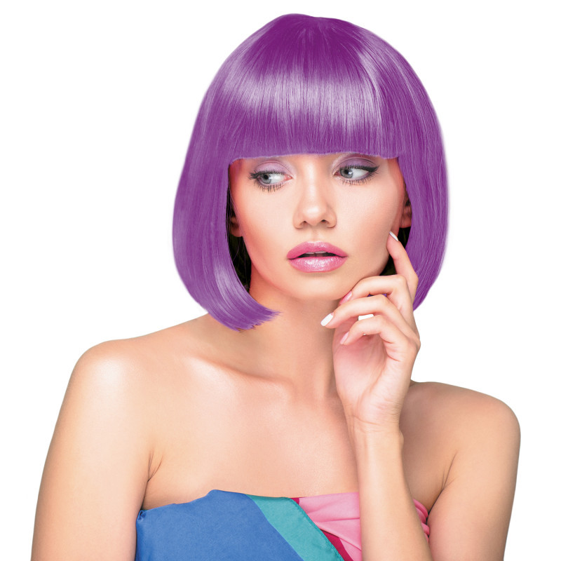 Perruque cabaret carré violette avec frange en vente