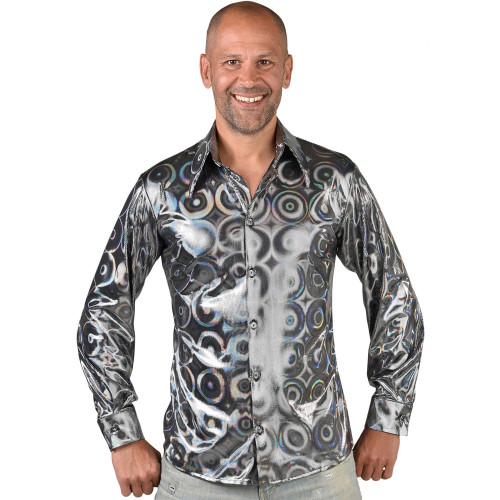 Location chemise disco argentée avec hologramme année 80 pour adulte