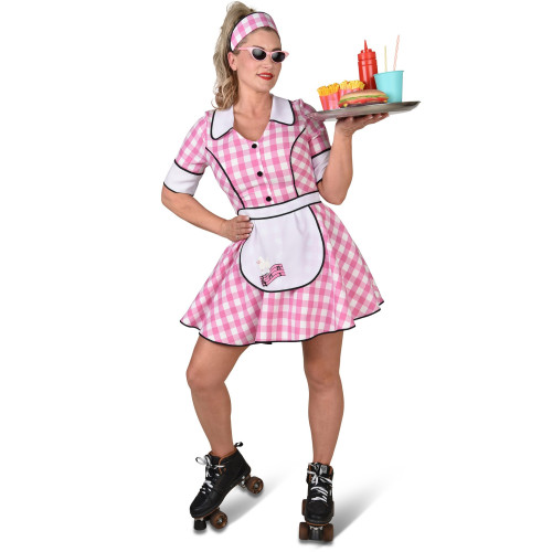 Robe serveuse année 50 rose roller