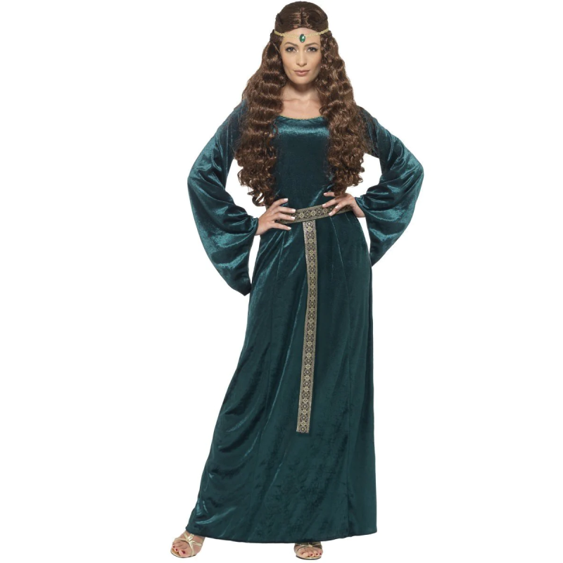 Location robe médiévale verte Isabeau en velours pour adulte chez Be Happy