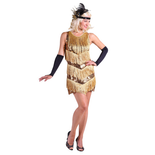 Location robe charleston cabaret 1920 luxe dorée pour femme chez Be Happy