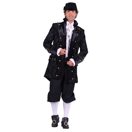 Location veste marquis royale noire en brocart, veste 18ème siècle pour adulte chez Be Happy