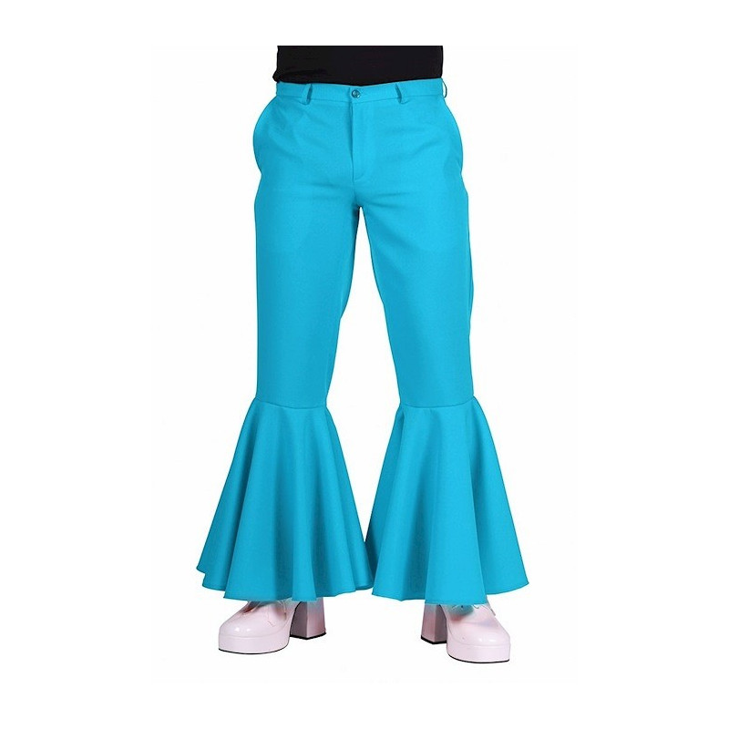 Location pantalon disco turquoise bleu, funk année 70 patte d'éléphant homme femme à Be Happy