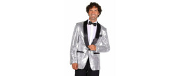 Location veste smoking disco à paillettes argentée pour homme chez Be Happy