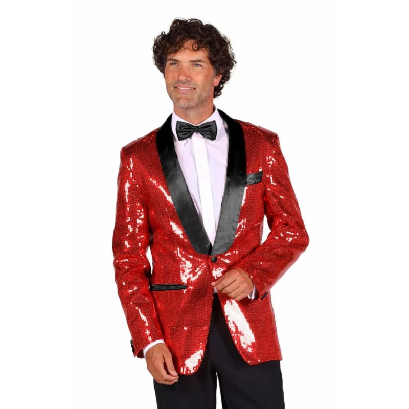 Location veste smoking disco à paillettes rouge pour homme chez Be Happy