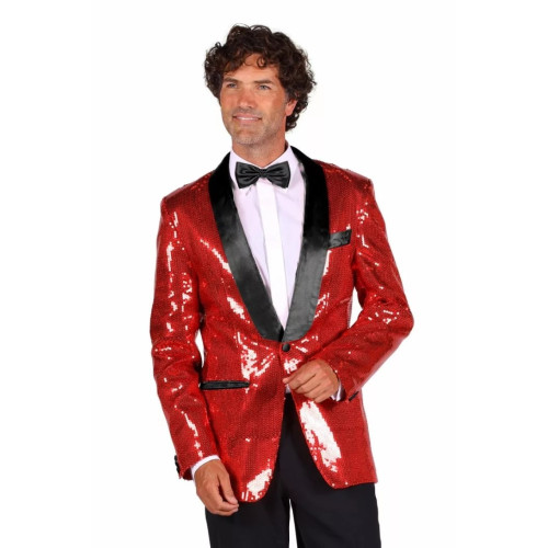 Location veste smoking disco à paillettes rouge pour homme chez Be Happy
